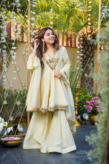 Mirror-Embellished Festive Peplum Sharara Set