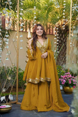 Mirror-Embellished Festive Peplum Sharara Set