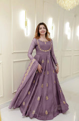 Mauve & Gold Zari Work Festive Anarkali Gown Set