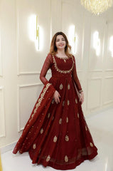 Mauve & Gold Zari Work Festive Anarkali Gown Set