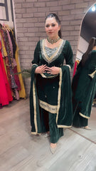 Premium Velvet Kurta Palazzo Ensemble with Elegant Gold Borders