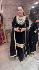 Premium Velvet Kurta Palazzo Ensemble with Elegant Gold Borders