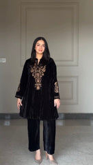 Designer Black Velvet Kurta Set with Handcrafted Gold Detailing