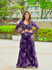 Purple Rich Tibby Silk Thread With Sequence work & Digital Print Designer Sharara Set