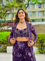 Purple Rich Tibby Silk Thread With Sequence work & Digital Print Designer Sharara Set