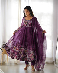 Purple Anarkali With Floral Printed
