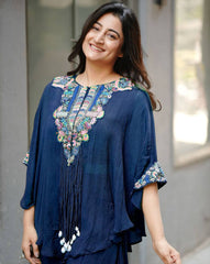 NAVY BLUE NEW TRENDY THREE PIECE INDO WESTERN WITH SEQUENCE EMBROIDERED WORK