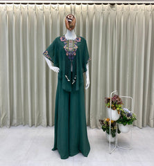 HUNTER GREEN NEW TRENDY THREE PIECE INDO WESTERN WITH SEQUENCE EMBROIDERED WORK