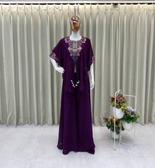 WINE NEW TRENDY THREE PIECE INDO WESTERN WITH SEQUENCE EMBROIDERED WORK