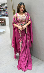 RANGOLI SILK INDO WESTERN SHRUG, DHOTI & BLOUSE WITH SEQUENCE EMBROIDERY WORK