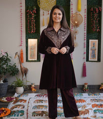 EMBROIDERY WORK WITH SEQUENCE & VELVET DESIGNER WEAR KURTA PLAZZO SET