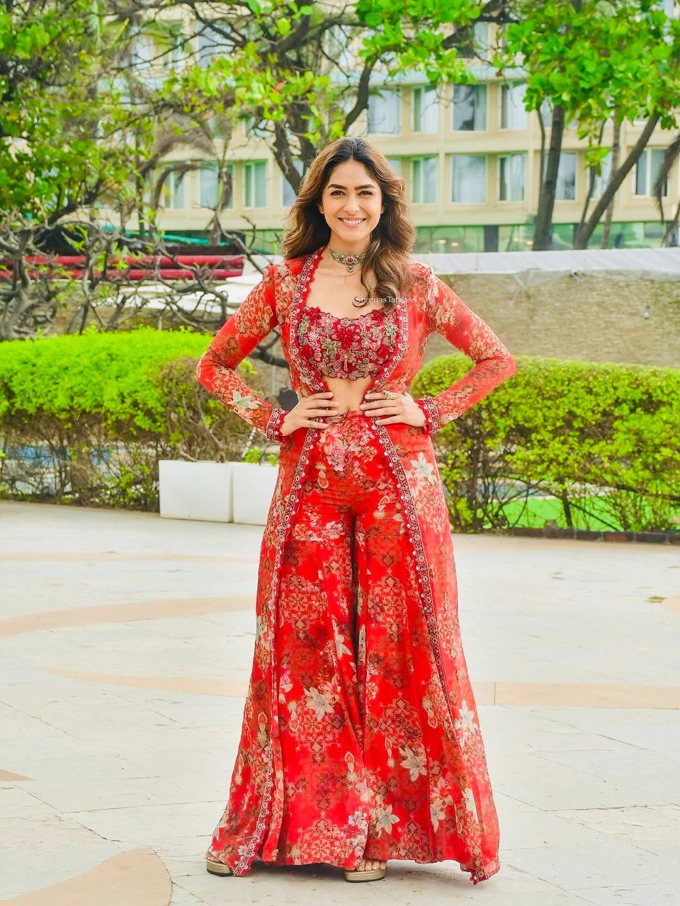 Red Rich Tibby Silk Thread With Sequence work & Digital Print Designer Sharara Set