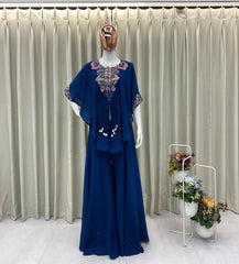 NAVY BLUE NEW TRENDY THREE PIECE INDO WESTERN WITH SEQUENCE EMBROIDERED WORK