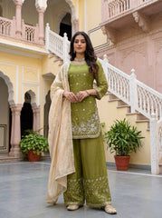 Mahendi Organza Silk Sequence Work Designer Palzoo Suit