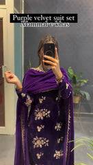 PURPLE VELVET SEQUENCE WORK KURTA SUIT SET