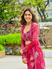 Pink Rich Tibby Silk Thread With Sequence work & Digital Print Designer Sharara Set