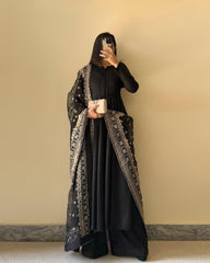 Black Colour Sequence & Thred Work Plazoo & Embroidered Work Dupatta