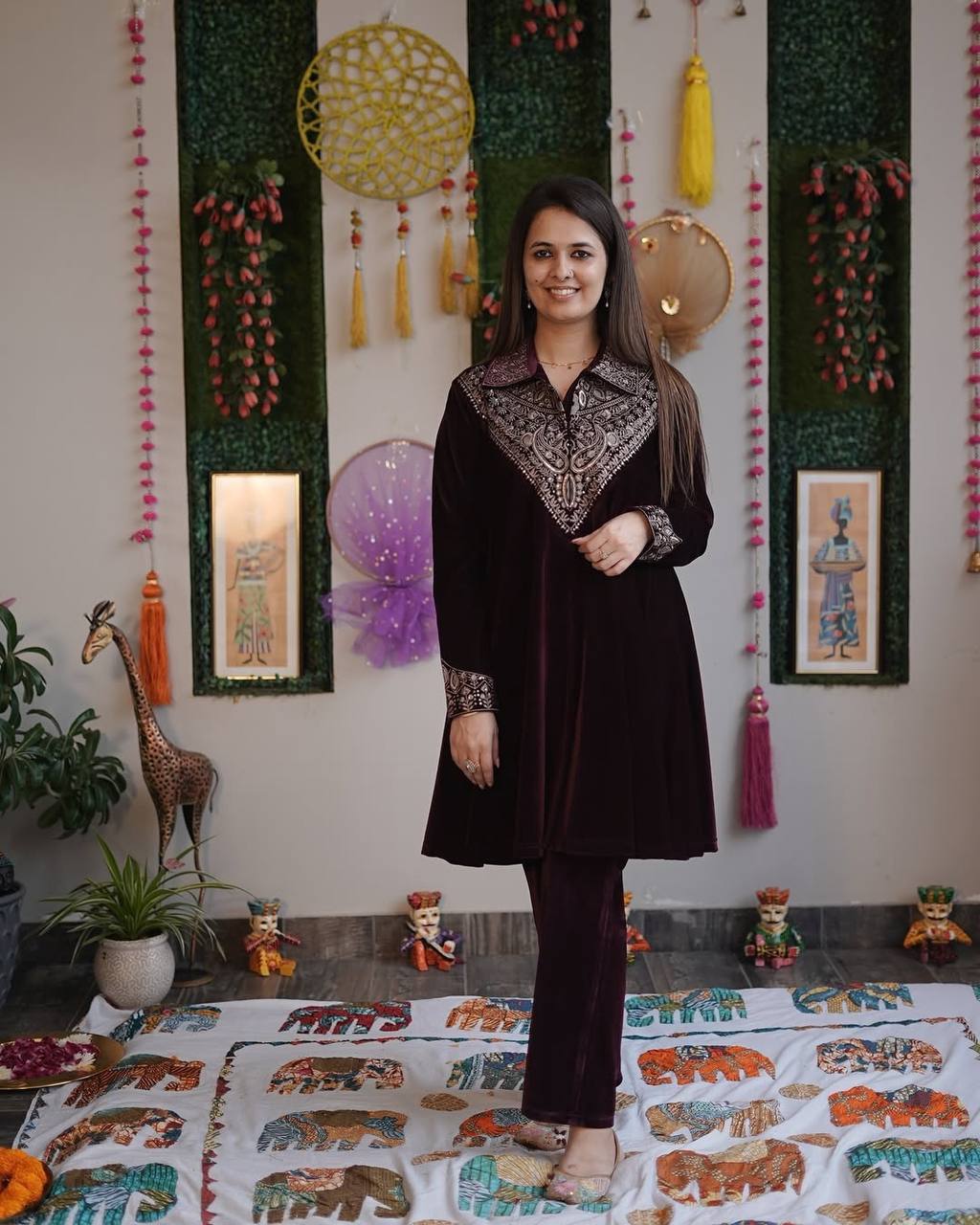 EMBROIDERY WORK WITH SEQUENCE & VELVET DESIGNER WEAR KURTA PLAZZO SET