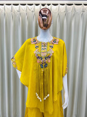 YELLOW NEW TRENDY THREE PIECE INDO WESTERN WITH SEQUENCE EMBROIDERED WORK
