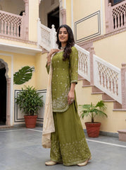 Mahendi Organza Silk Sequence Work Designer Palzoo Suit