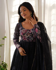 Black Anarkali With Floral Printed