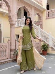 Mahendi Organza Silk Sequence Work Designer Palzoo Suit