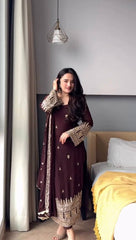 Faux Georgette With Thread & Sequence Work Kurta Pent Set