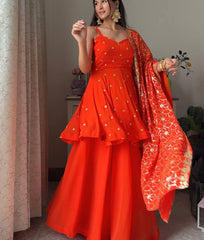 Faux Georgette Thread Sequence Work Suit Plazzo with Dupatta for Function Wear