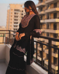 Black Color Party Wear Designer Georgette Kurta With Sharara & dupatta Set