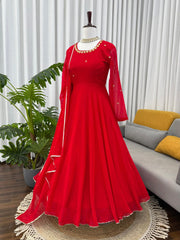 RED COLOR HAND WORK & LCD STONE WORK ANARKALI SUIT WITH DUPATTA