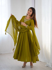 MEHNDI GREEN FOX GEORGETTE FABRIC FULLY FLAIR ANARKALI SUIT