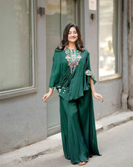 HUNTER GREEN NEW TRENDY THREE PIECE INDO WESTERN WITH SEQUENCE EMBROIDERED WORK