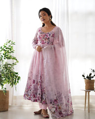 Baby Pink Anarkali With Floral Printed