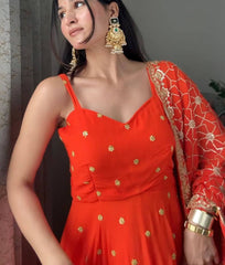 Faux Georgette Thread Sequence Work Suit Plazzo with Dupatta for Function Wear