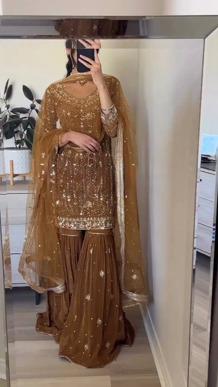 FANCY GEORGETTE SEQUENCE WORK SHARARA SUIT