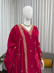 Designer Maroon Jimmy Choo Fabric Thread With Sequence Work Palazzo Suit