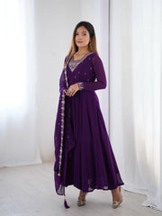 PURPLE FOX GEORGETTE FABRIC FULLY FLAIR ANARKALI SUIT