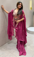 RANGOLI SILK INDO WESTERN SHRUG, DHOTI & BLOUSE WITH SEQUENCE EMBROIDERY WORK