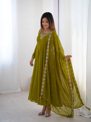MEHNDI GREEN FOX GEORGETTE FABRIC FULLY FLAIR ANARKALI SUIT