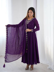 PURPLE FOX GEORGETTE FABRIC FULLY FLAIR ANARKALI SUIT