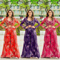 Pink Rich Tibby Silk Thread With Sequence work & Digital Print Designer Sharara Set