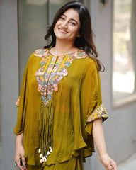 YELLOW NEW TRENDY THREE PIECE INDO WESTERN WITH SEQUENCE EMBROIDERED WORK